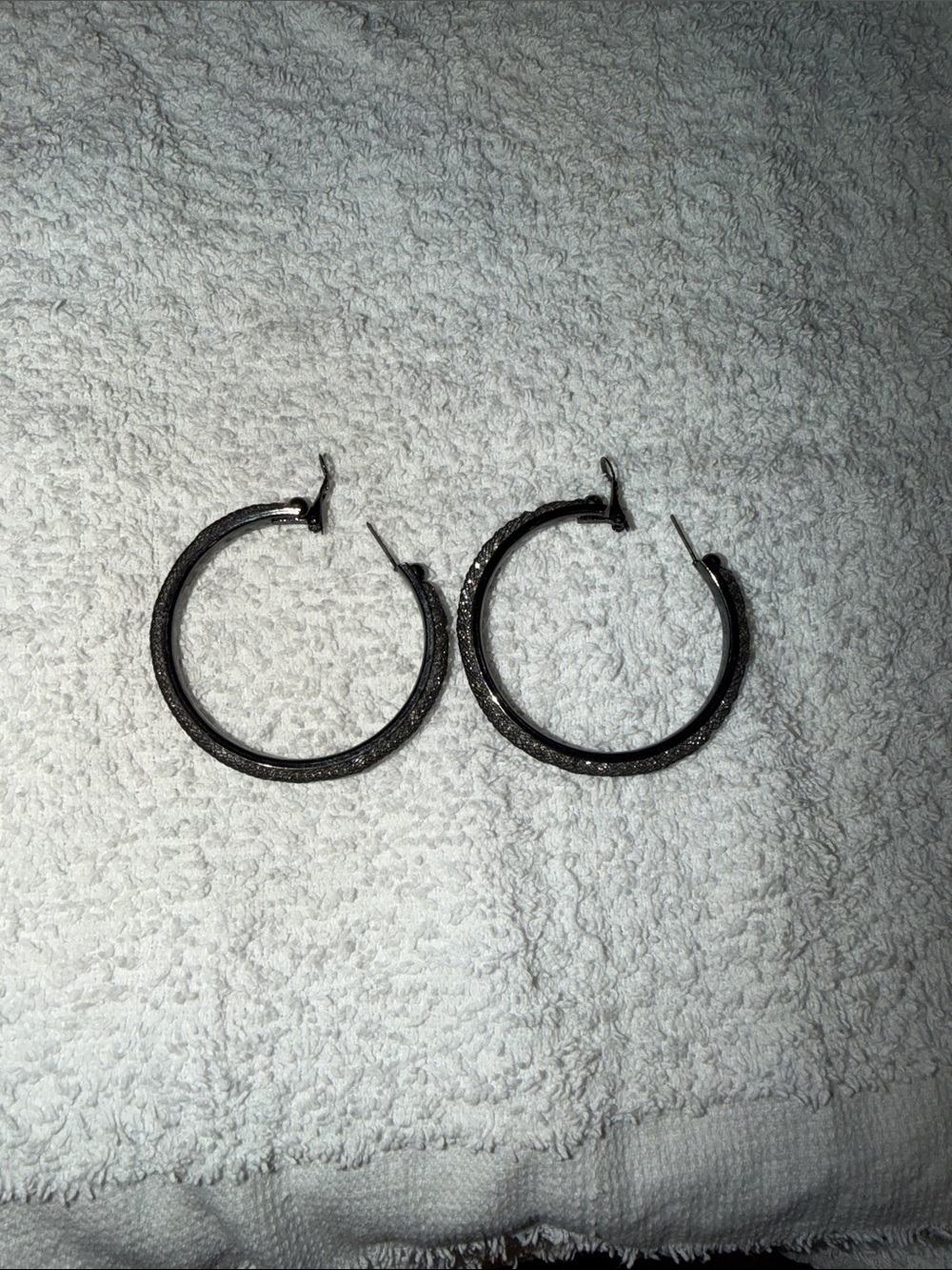 Black Textured Hoop Earrings - Women Accessories